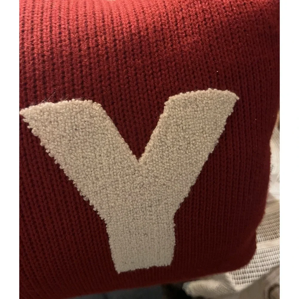 Holiday Red Knit JOY Snowflake Lumbar Decorative Pillow Christmas Home Decor
